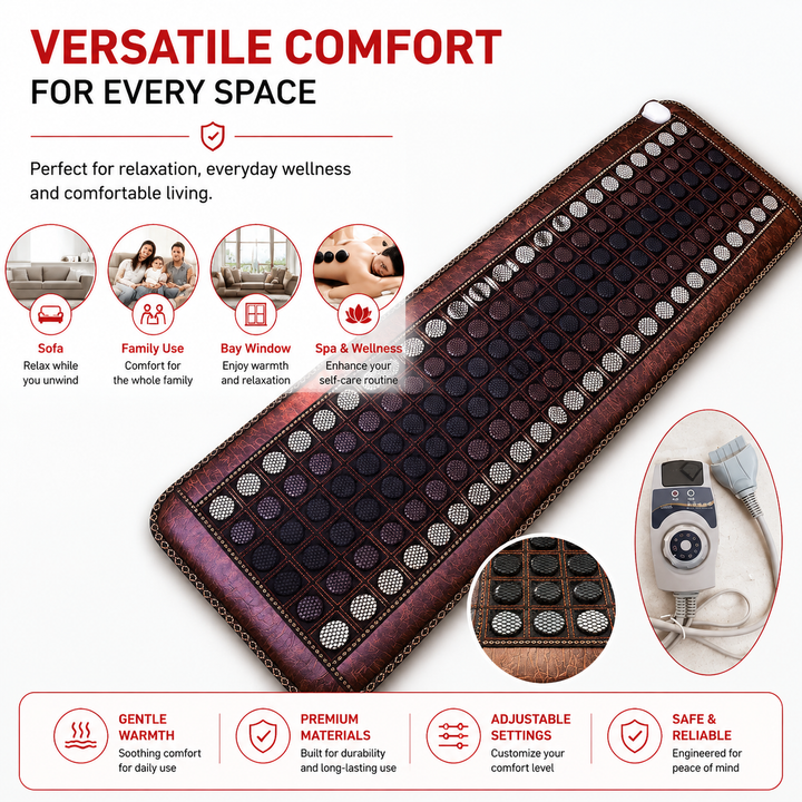 Premium Infrared Heating Mat Jade Tourmaline Full Body Heating Pad Adjustable Temperature Timer Auto Shut-Off Large Hot Stone Therapy Mat