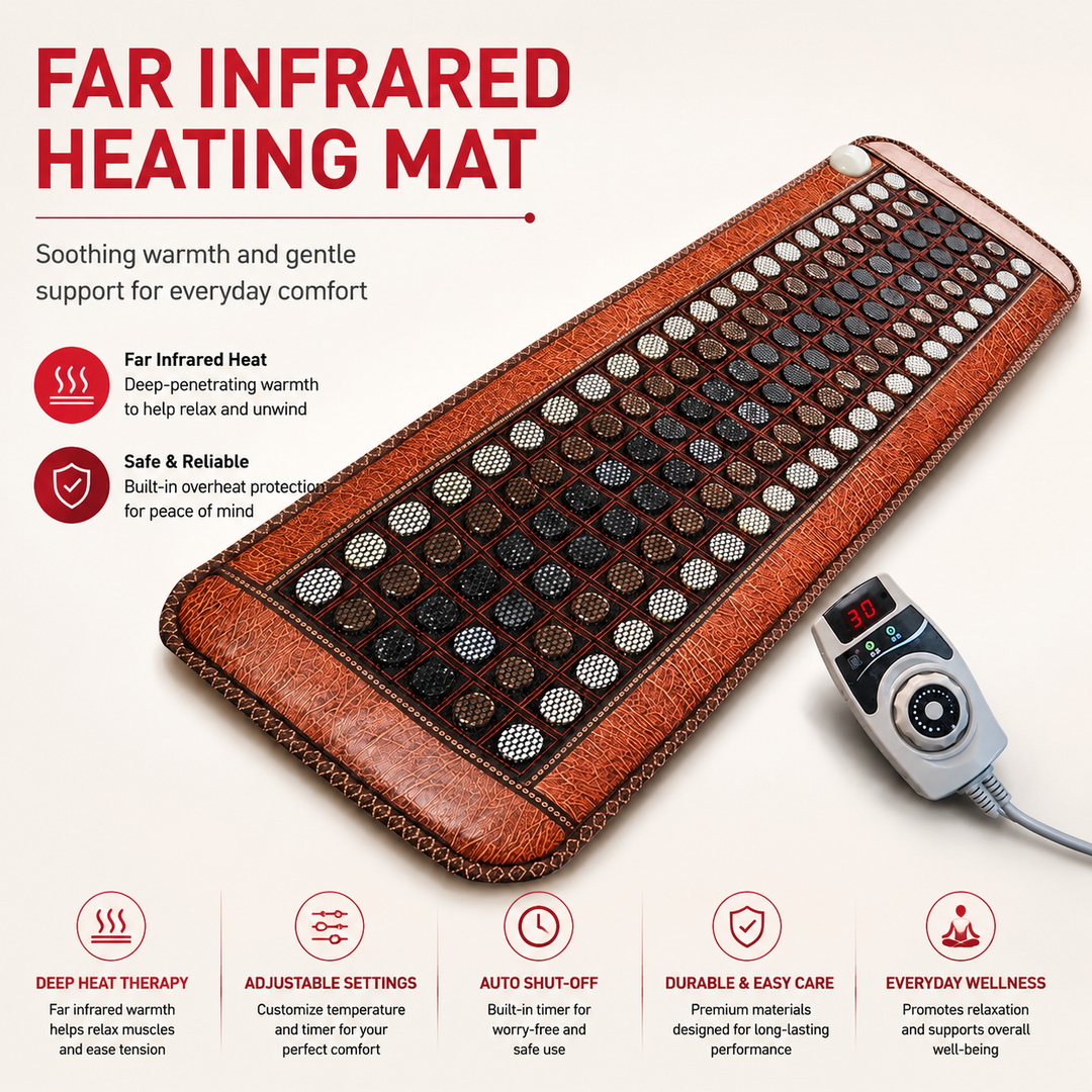 Premium Infrared Heating Mat Jade Tourmaline Full Body Heating Pad Adjustable Temperature Timer Auto Shut-Off Large Hot Stone Therapy Mat