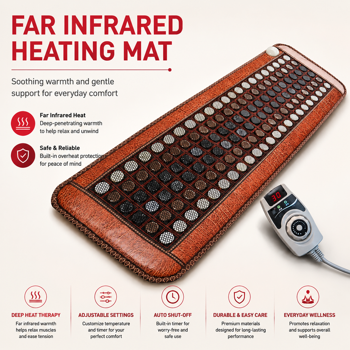 Premium Infrared Heating Mat Jade Tourmaline Full Body Heating Pad Adjustable Temperature Timer Auto Shut-Off Large Hot Stone Therapy Mat
