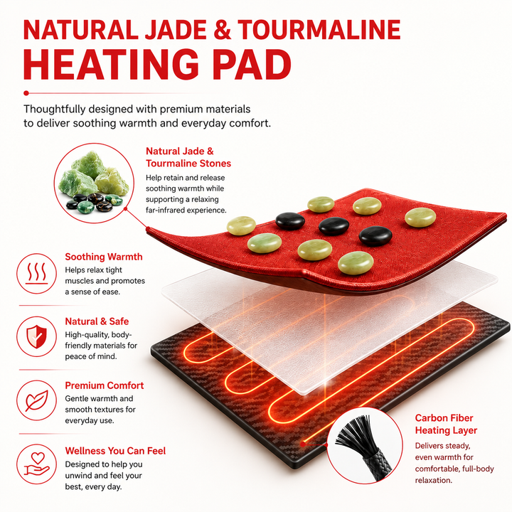 Premium Infrared Heating Mat Jade Tourmaline Full Body Heating Pad Adjustable Temperature Timer Auto Shut-Off Large Hot Stone Therapy Mat