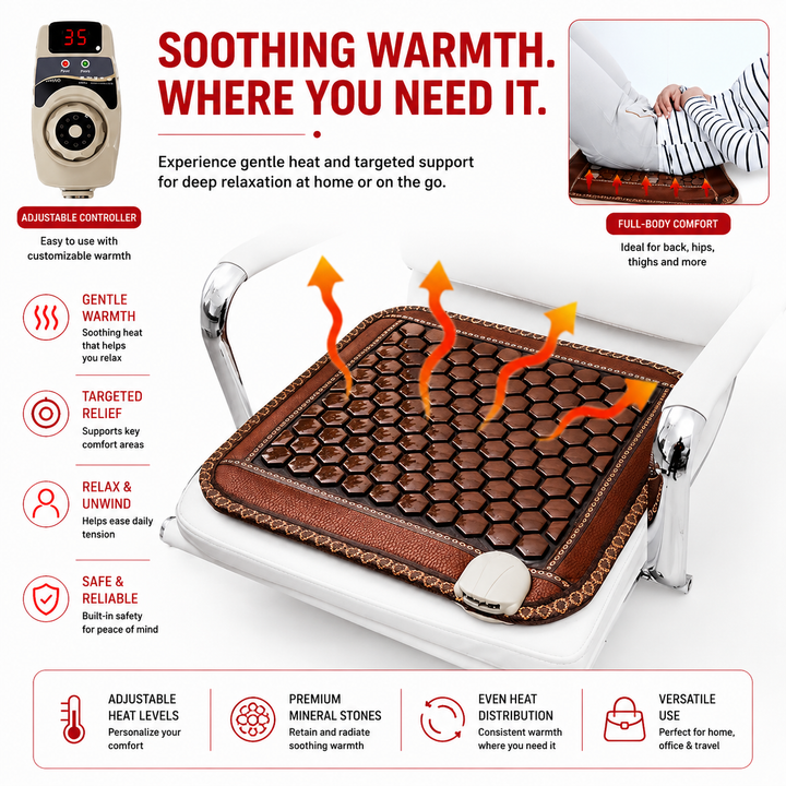 Premium Infrared Heating Pad Jade Tourmaline Heated Seat Cushion 8 Heat Levels Electric Therapy Pad Back Shoulder Muscle Pain Relief Home Comfort