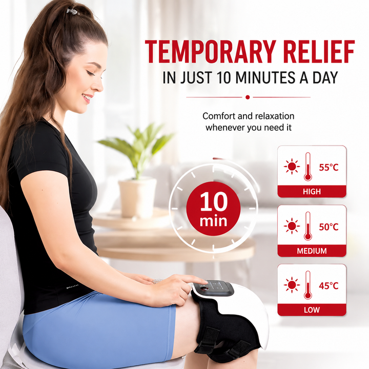 Premium Infrared Knee Massager Heat Vibration Therapy Cordless Rechargeable Knee Comfort Device LED Touch Control Portable Knee Relaxation Support