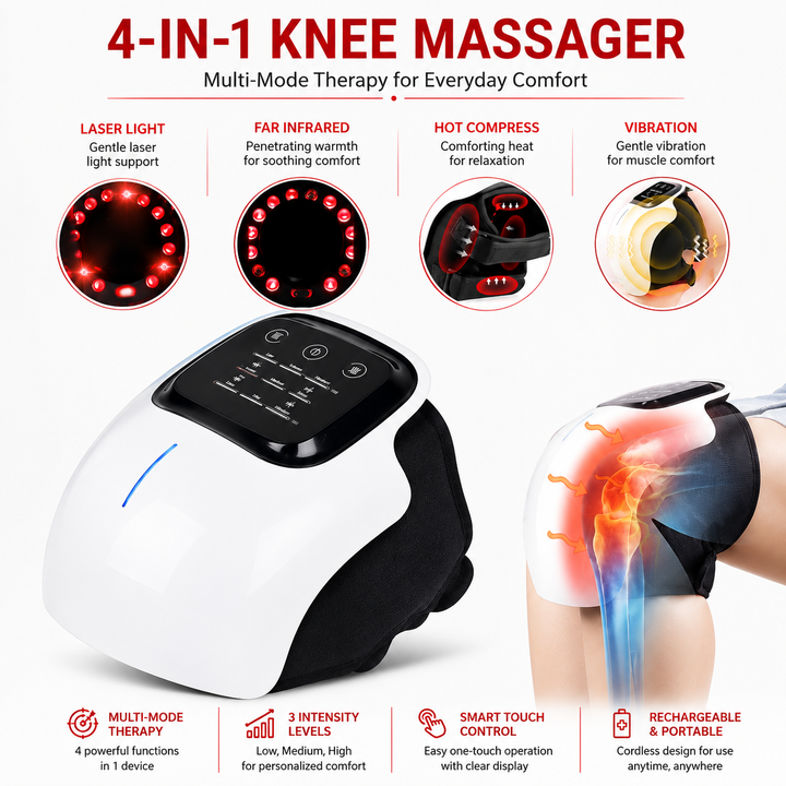 Premium Infrared Knee Massager Heat Vibration Therapy Cordless Rechargeable Knee Comfort Device LED Touch Control Portable Knee Relaxation Support
