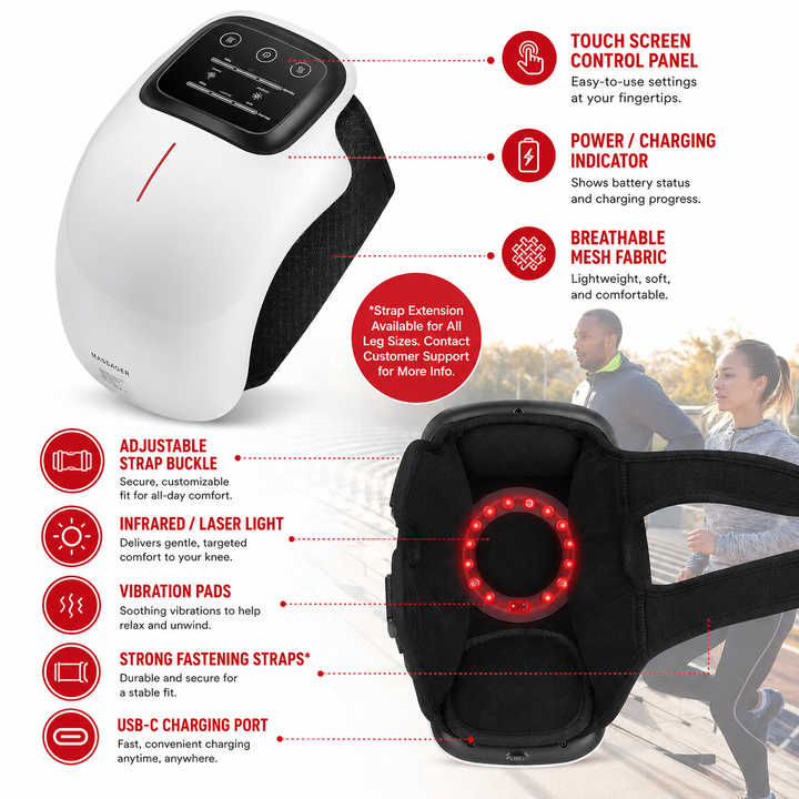 Premium Infrared Knee Massager Heat Vibration Therapy Cordless Rechargeable Knee Comfort Device LED Touch Control Portable Knee Relaxation Support