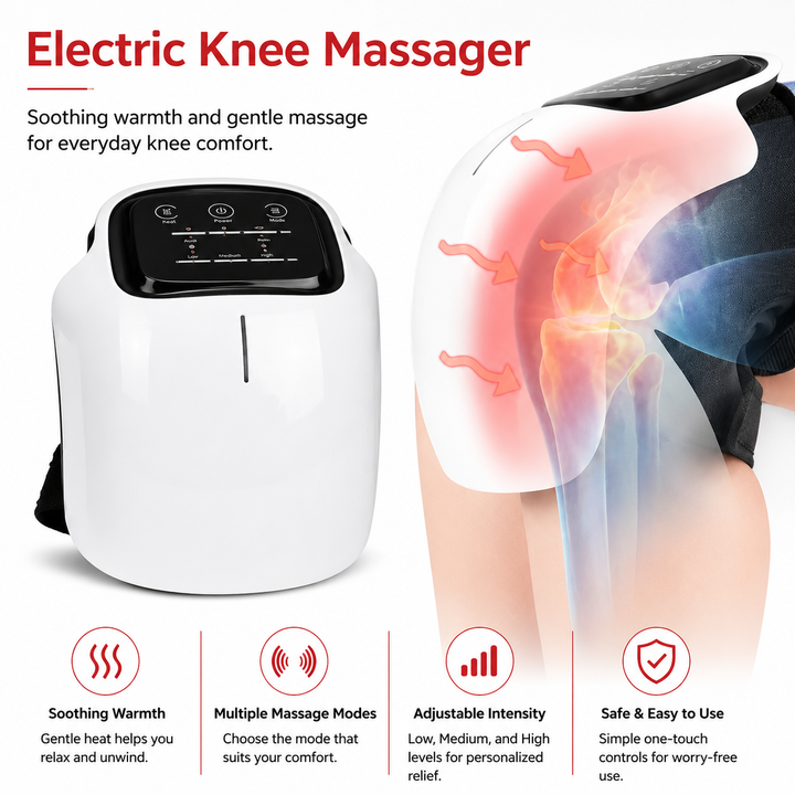 Premium Infrared Knee Massager Heat Vibration Therapy Cordless Rechargeable Knee Comfort Device LED Touch Control Portable Knee Relaxation Support