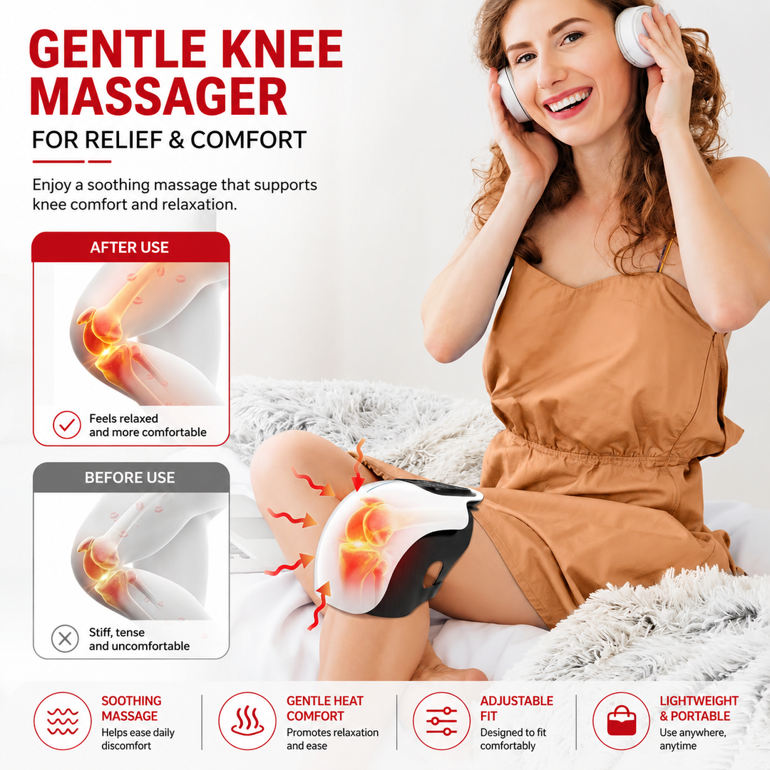 Premium Infrared Knee Massager Heat Vibration Therapy Cordless Rechargeable Knee Comfort Device LED Touch Control Portable Knee Relaxation Support