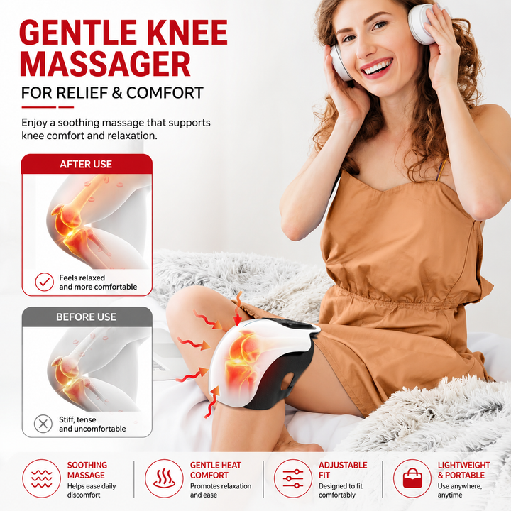 Premium Infrared Knee Massager Heat Vibration Therapy Cordless Rechargeable Knee Comfort Device LED Touch Control Portable Knee Relaxation Support