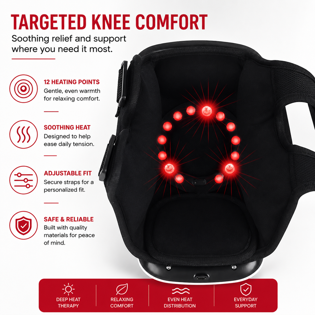 Premium Infrared Knee Massager Heat Vibration Therapy Cordless Rechargeable Knee Comfort Device LED Touch Control Portable Knee Relaxation Support