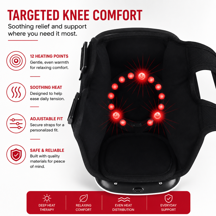 Premium Infrared Knee Massager Heat Vibration Therapy Cordless Rechargeable Knee Comfort Device LED Touch Control Portable Knee Relaxation Support