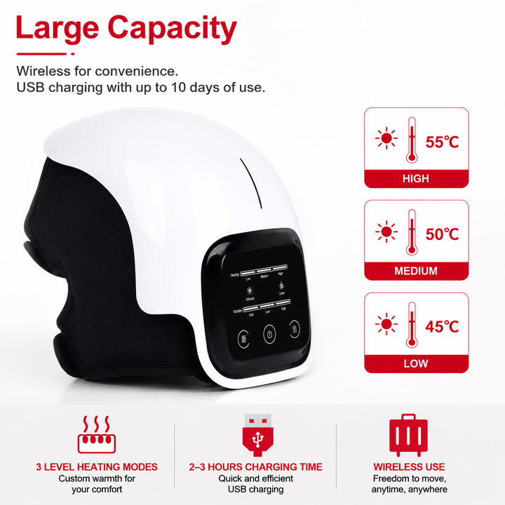 Premium Infrared Knee Massager Heat Vibration Therapy Cordless Rechargeable Knee Comfort Device LED Touch Control Portable Knee Relaxation Support