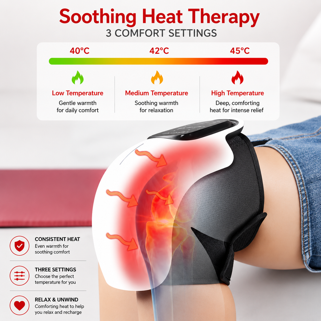 Premium Infrared Knee Massager Heat Vibration Therapy Cordless Rechargeable Knee Comfort Device LED Touch Control Portable Knee Relaxation Support