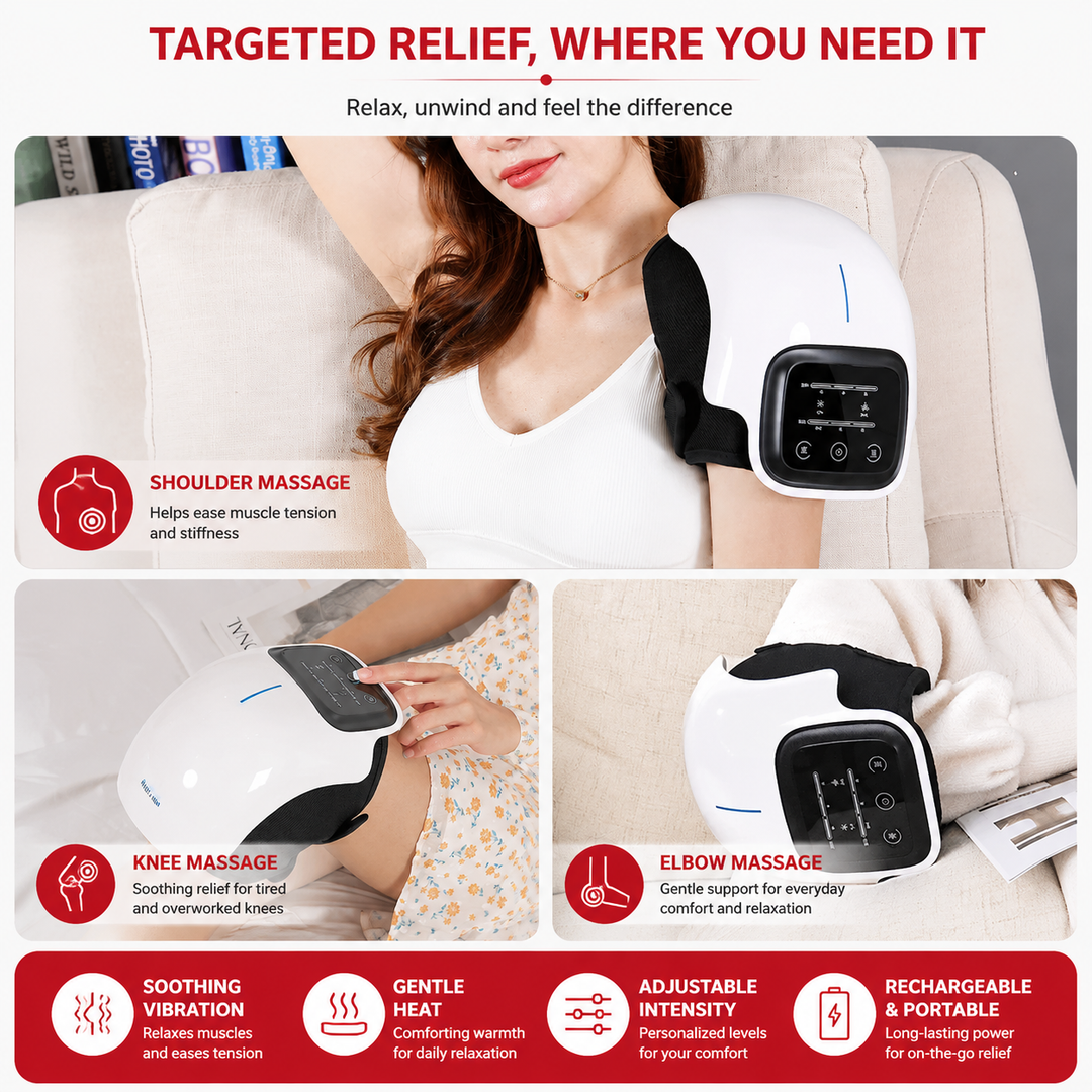 Premium Infrared Knee Massager Heat Vibration Therapy Cordless Rechargeable Knee Comfort Device LED Touch Control Portable Knee Relaxation Support