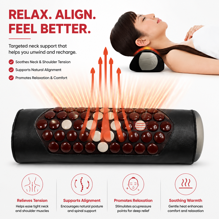 Premium Infrared Neck Heating Pad Jade Tourmaline Heated Neck Pillow Adjustable Heat Neck Pain Stiffness Relief Electric Neck Warm Therapy Device
