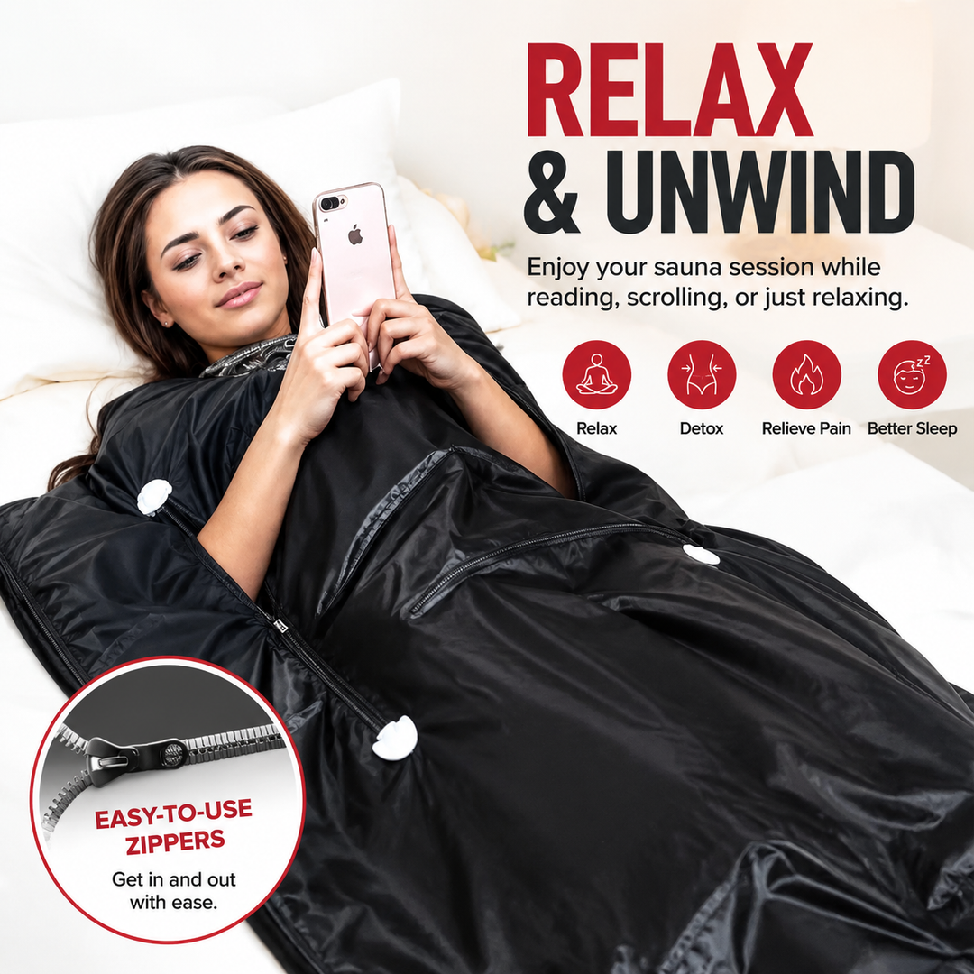 Premium Infrared Sauna Blanket Portable Far Infrared Body Wrap 6 Heat Levels Arm Zippers Auto Shut-Off Detox Muscle Recovery Home Spa Relaxation