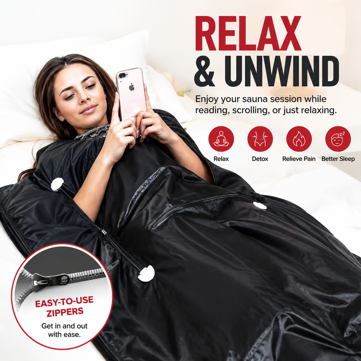 Premium Infrared Sauna Blanket Portable Far Infrared Body Wrap 6 Heat Levels Arm Zippers Auto Shut-Off Detox Muscle Recovery Home Spa Relaxation