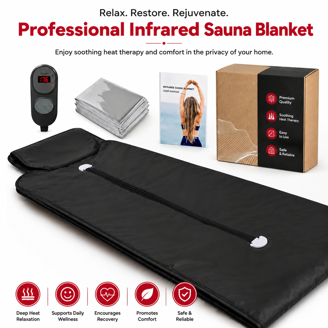 Premium Infrared Sauna Blanket Portable Far Infrared Body Wrap 6 Heat Levels Arm Zippers Auto Shut-Off Detox Muscle Recovery Home Spa Relaxation
