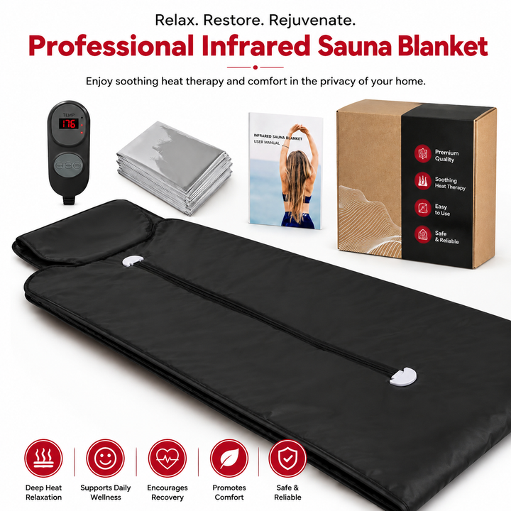 Premium Infrared Sauna Blanket Portable Far Infrared Body Wrap 6 Heat Levels Arm Zippers Auto Shut-Off Detox Muscle Recovery Home Spa Relaxation