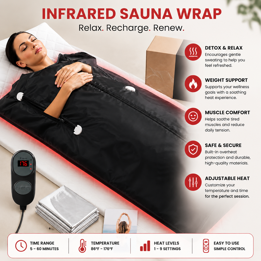 Premium Infrared Sauna Blanket Portable Far Infrared Body Wrap 6 Heat Levels Arm Zippers Auto Shut-Off Detox Muscle Recovery Home Spa Relaxation
