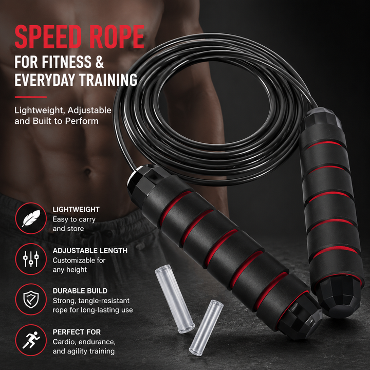 Premium Jump Rope Adjustable Speed Cable 3M Ball Bearing Tangle Free Steel Wire PVC Fitness Skipping Rope Cardio Boxing Cross Training Home Gym Workout Rope