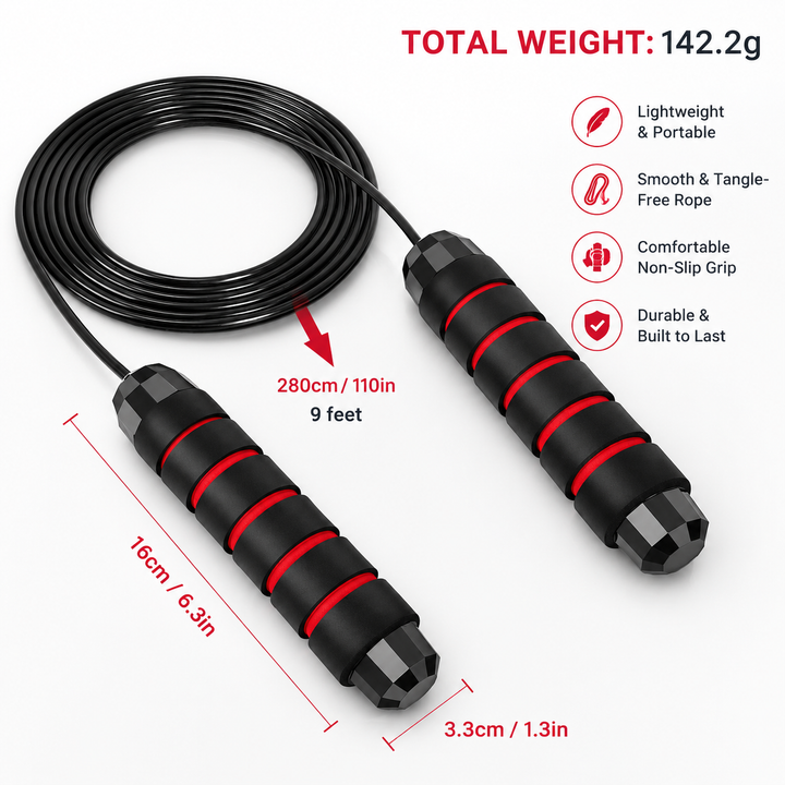 Premium Jump Rope Adjustable Speed Cable 3M Ball Bearing Tangle Free Steel Wire PVC Fitness Skipping Rope Cardio Boxing Cross Training Home Gym Workout Rope