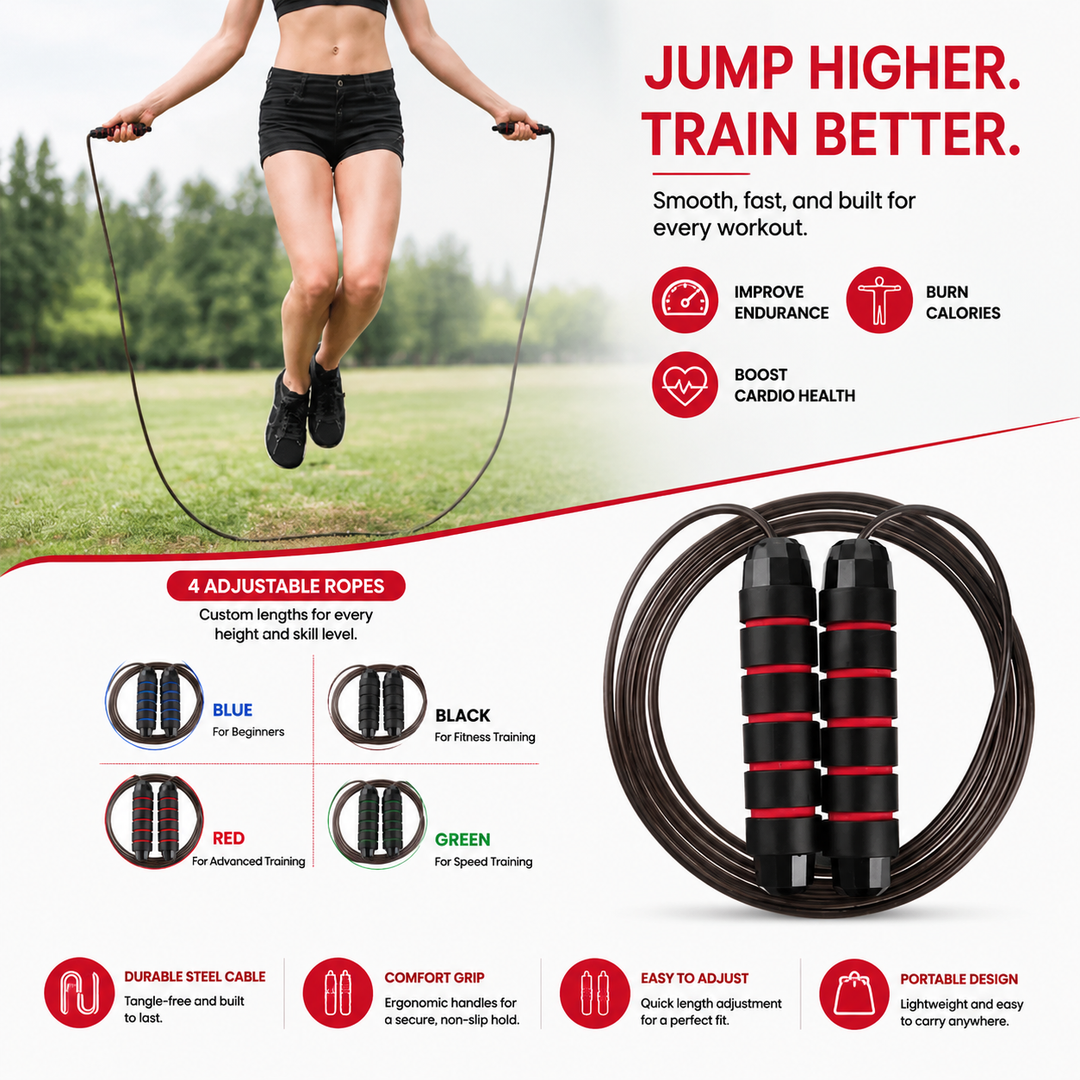 Premium Jump Rope Adjustable Speed Cable 3M Ball Bearing Tangle Free Steel Wire PVC Fitness Skipping Rope Cardio Boxing Cross Training Home Gym Workout Rope