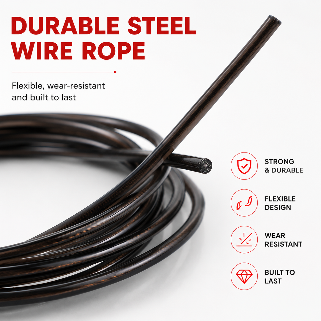 Premium Jump Rope Adjustable Speed Cable 3M Ball Bearing Tangle Free Steel Wire PVC Fitness Skipping Rope Cardio Boxing Cross Training Home Gym Workout Rope