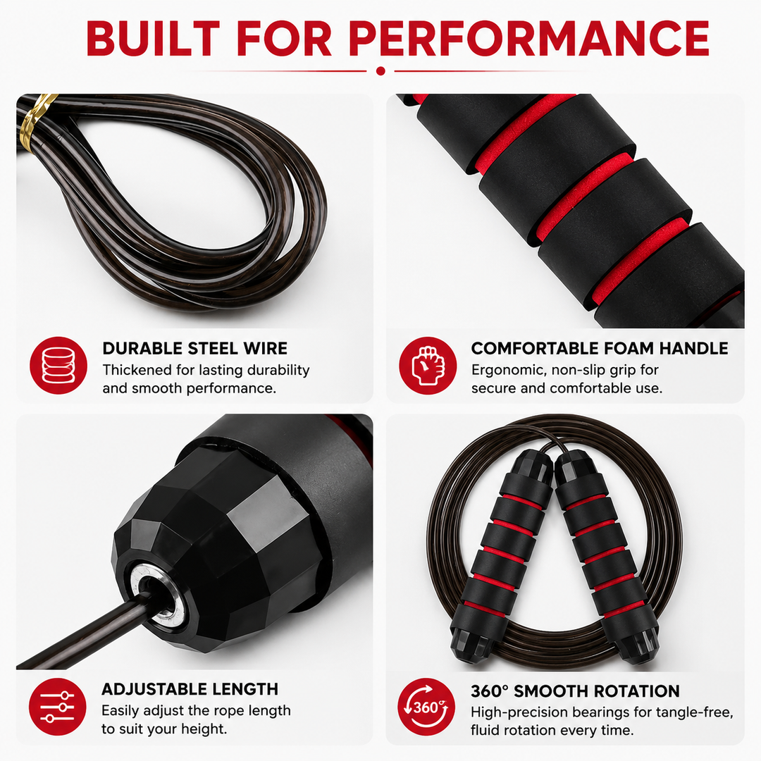 Premium Jump Rope Adjustable Speed Cable 3M Ball Bearing Tangle Free Steel Wire PVC Fitness Skipping Rope Cardio Boxing Cross Training Home Gym Workout Rope