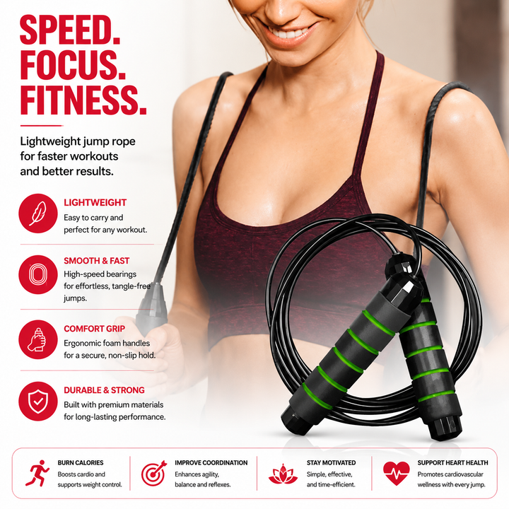 Premium Jump Rope Adjustable Speed Cable 3M Ball Bearing Tangle Free Steel Wire PVC Fitness Skipping Rope Cardio Boxing Cross Training Home Gym Workout Rope