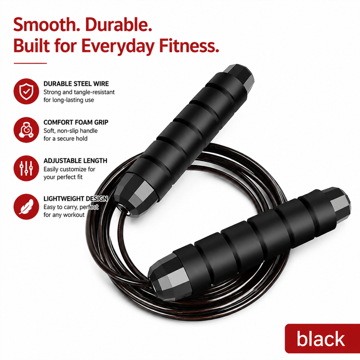 Premium Jump Rope Adjustable Speed Cable 3M Ball Bearing Tangle Free Steel Wire PVC Fitness Skipping Rope Cardio Boxing Cross Training Home Gym Workout Rope