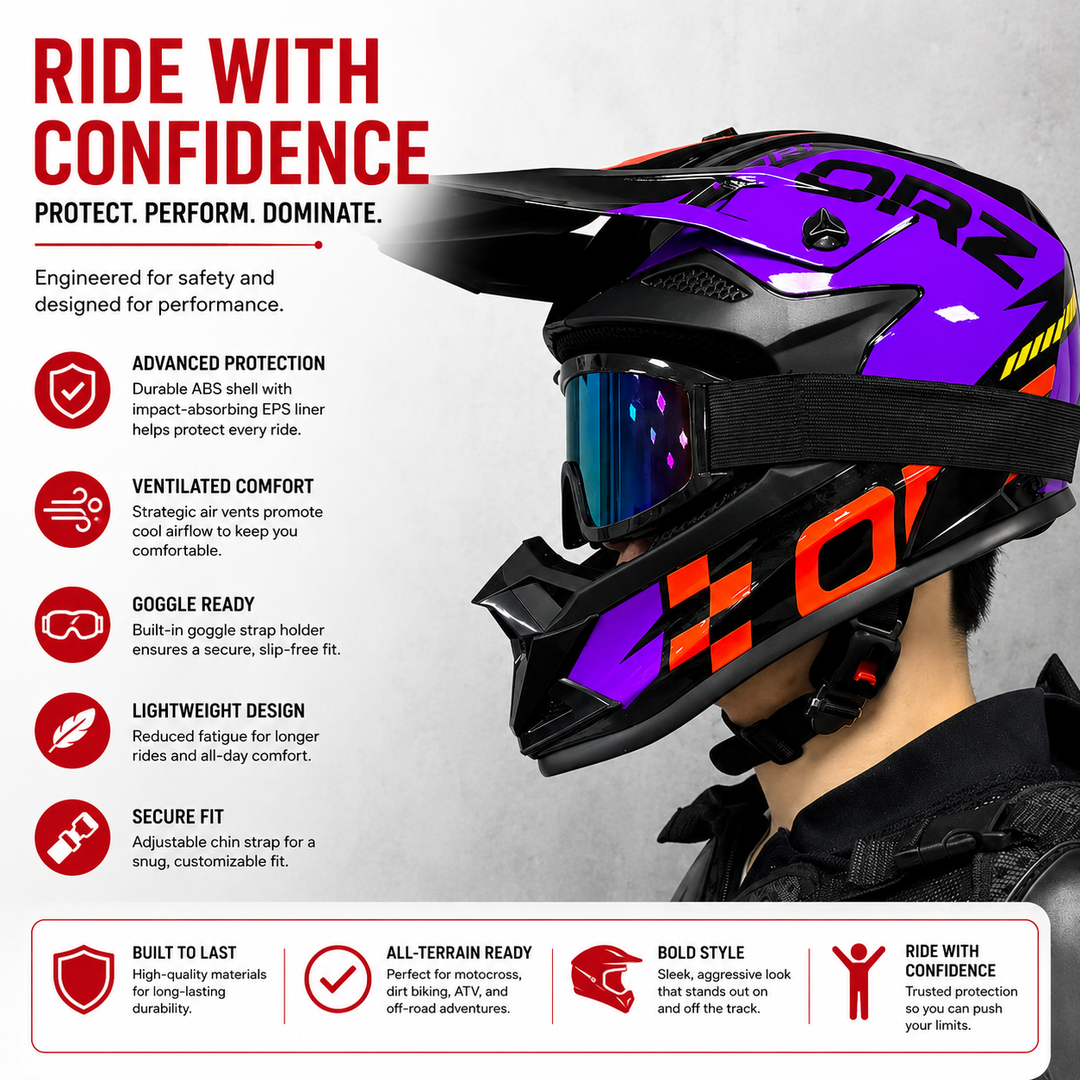 Premium Kids Off-Road Full Face Helmet Motocross ATV Mountain Bike Safety Helmet Lightweight ABS Protective Gear Unisex Toddler 1–2 Years Free Gift