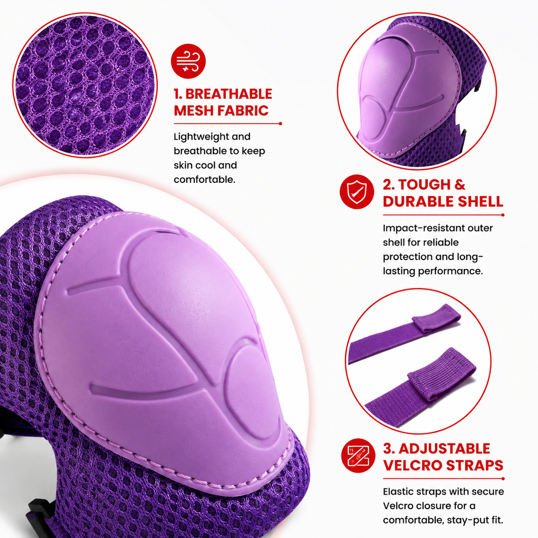 Premium Kids Protective Gear Set Knee Elbow Wrist Guards 6 Piece Safety Pads Adjustable Skating Cycling Skateboard Protection Set Ages 3–7 Boys Girls