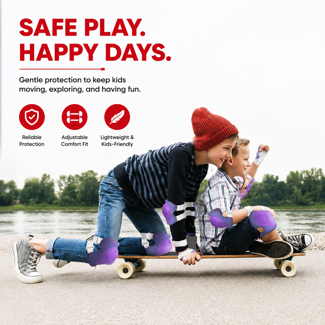 Premium Kids Protective Gear Set Knee Elbow Wrist Guards 6 Piece Safety Pads Adjustable Skating Cycling Skateboard Protection Set Ages 3–7 Boys Girls