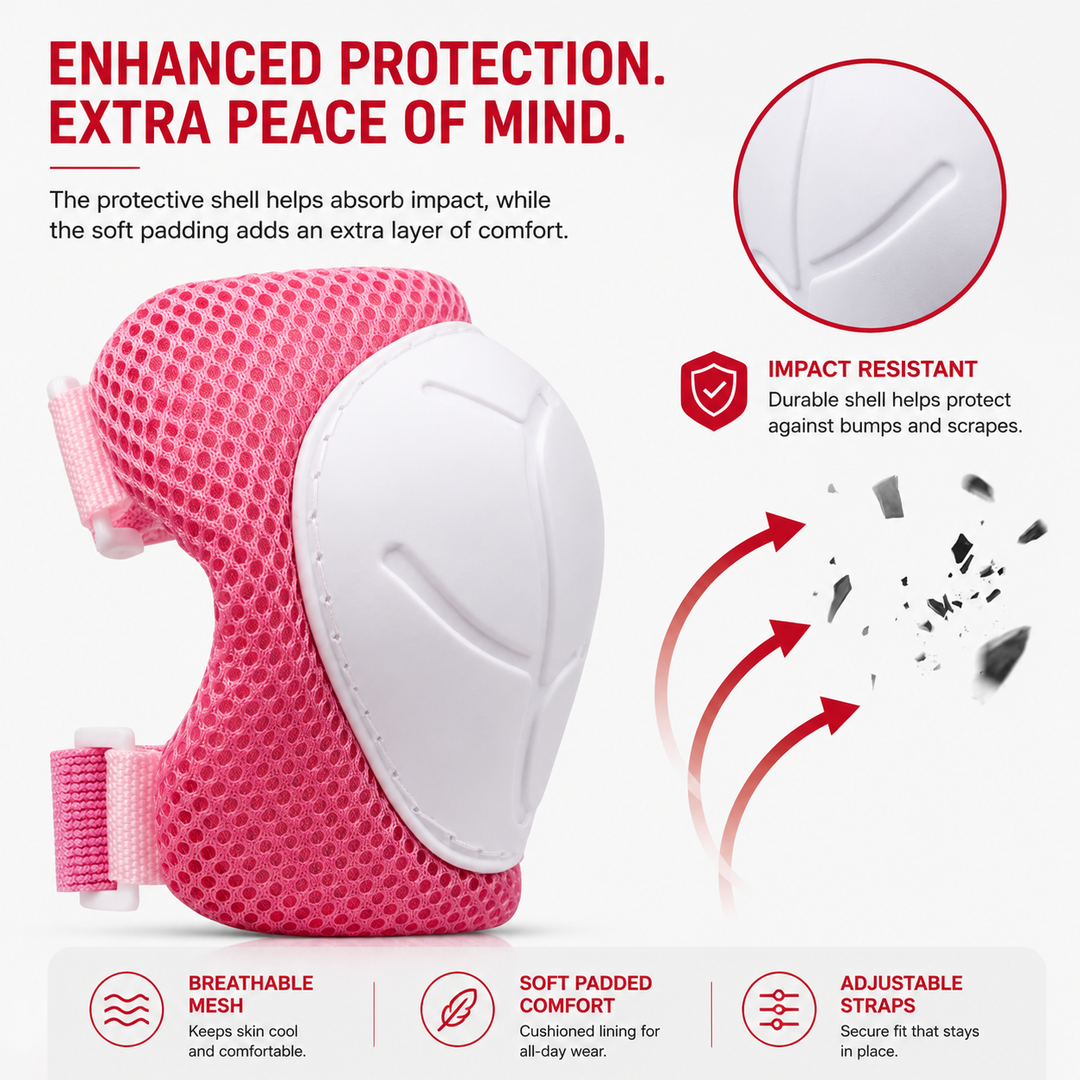 Premium Kids Protective Gear Set Knee Elbow Wrist Guards 6 Piece Safety Pads Adjustable Skating Cycling Skateboard Protection Set Ages 3–7 Boys Girls