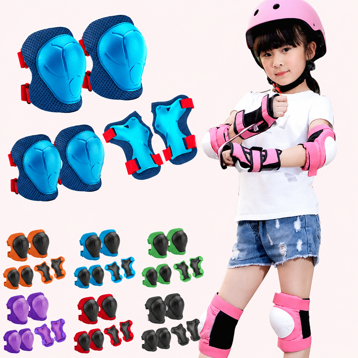 Premium Kids Protective Gear Set Knee Elbow Wrist Guards 6 Piece Safety Pads Adjustable Skating Cycling Skateboard Protection Set Ages 3–7 Boys Girls