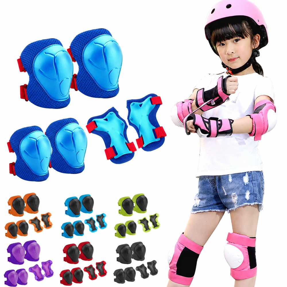 Premium Kids Protective Safety Set Knee Pads Elbow Pads Wrist Guards 6 Pieces Adjustable Safety Gear Ages 3–7 Skating Cycling Skateboard Protective Equipment