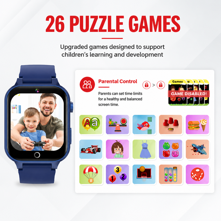 Premium Kids Smartwatch 4G Video Voice Calls GPS Tracker 1.69 Inch HD IP67 WiFi Bluetooth 8GB Android iOS Compatible Activity Tracker Safety Features