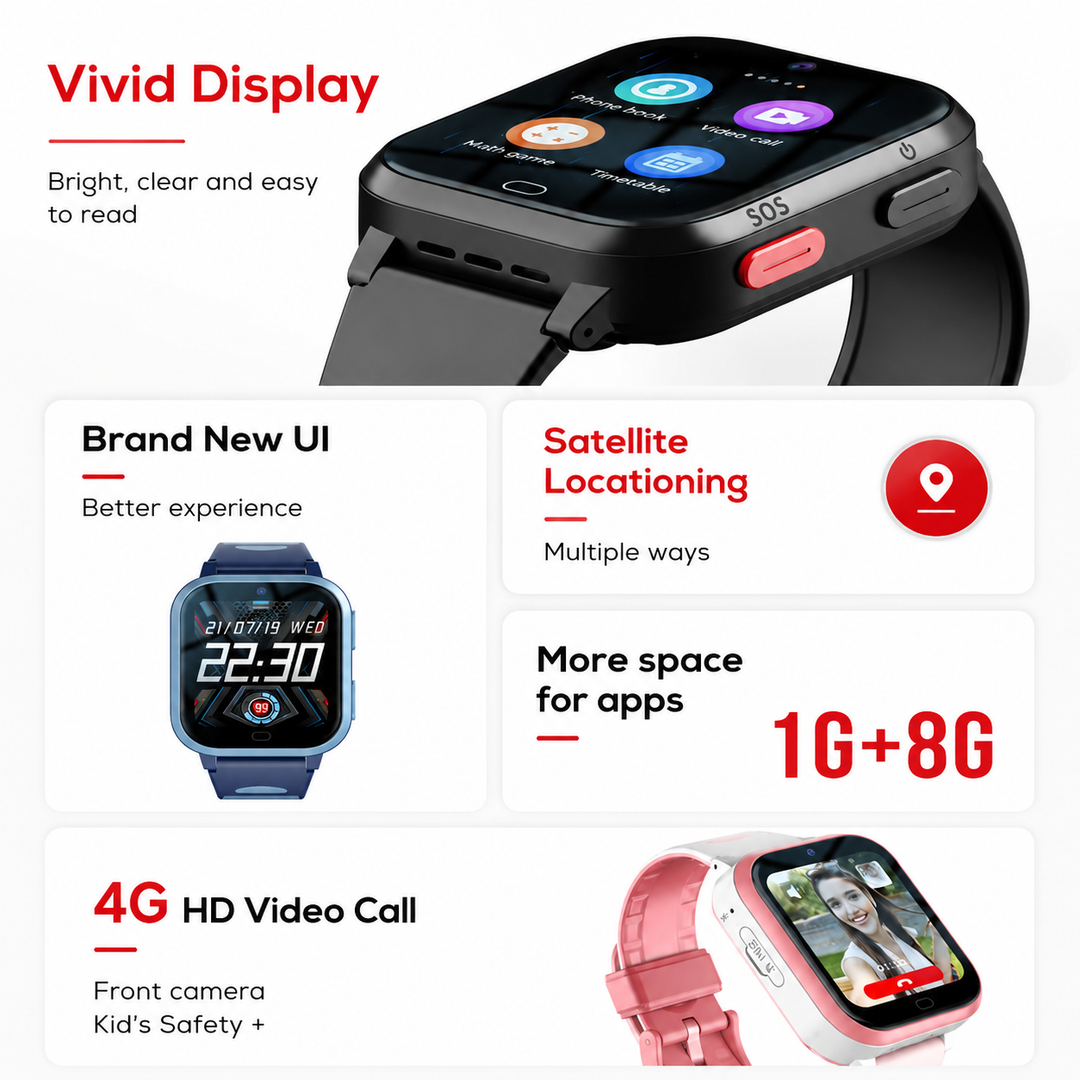 Premium Kids Smartwatch 4G Video Voice Calls GPS Tracker 1.69 Inch HD IP67 WiFi Bluetooth 8GB Android iOS Compatible Activity Tracker Safety Features