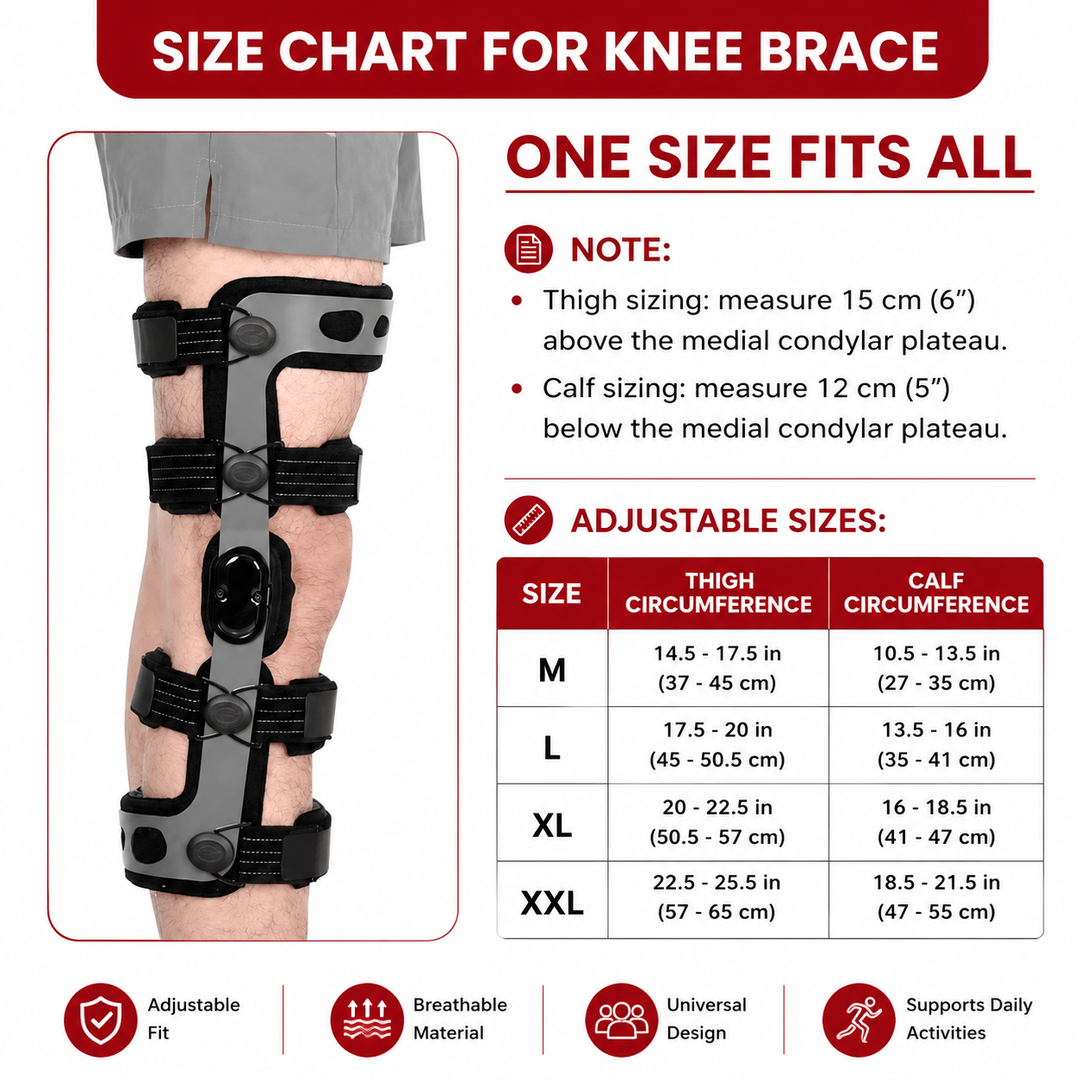 Premium Knee Brace Adjustable Hinged Knee Support ROM Control Aluminum Frame Knee Stabilizer One Size Left Right Sports Work Daily Use Support