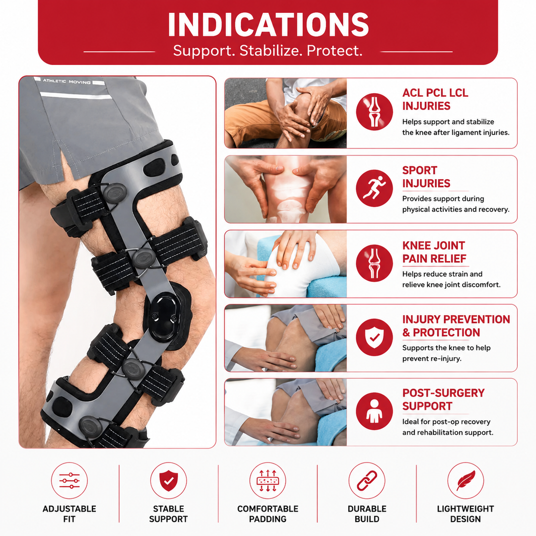 Premium Knee Brace Adjustable Hinged Knee Support ROM Control Aluminum Frame Knee Stabilizer One Size Left Right Sports Work Daily Use Support
