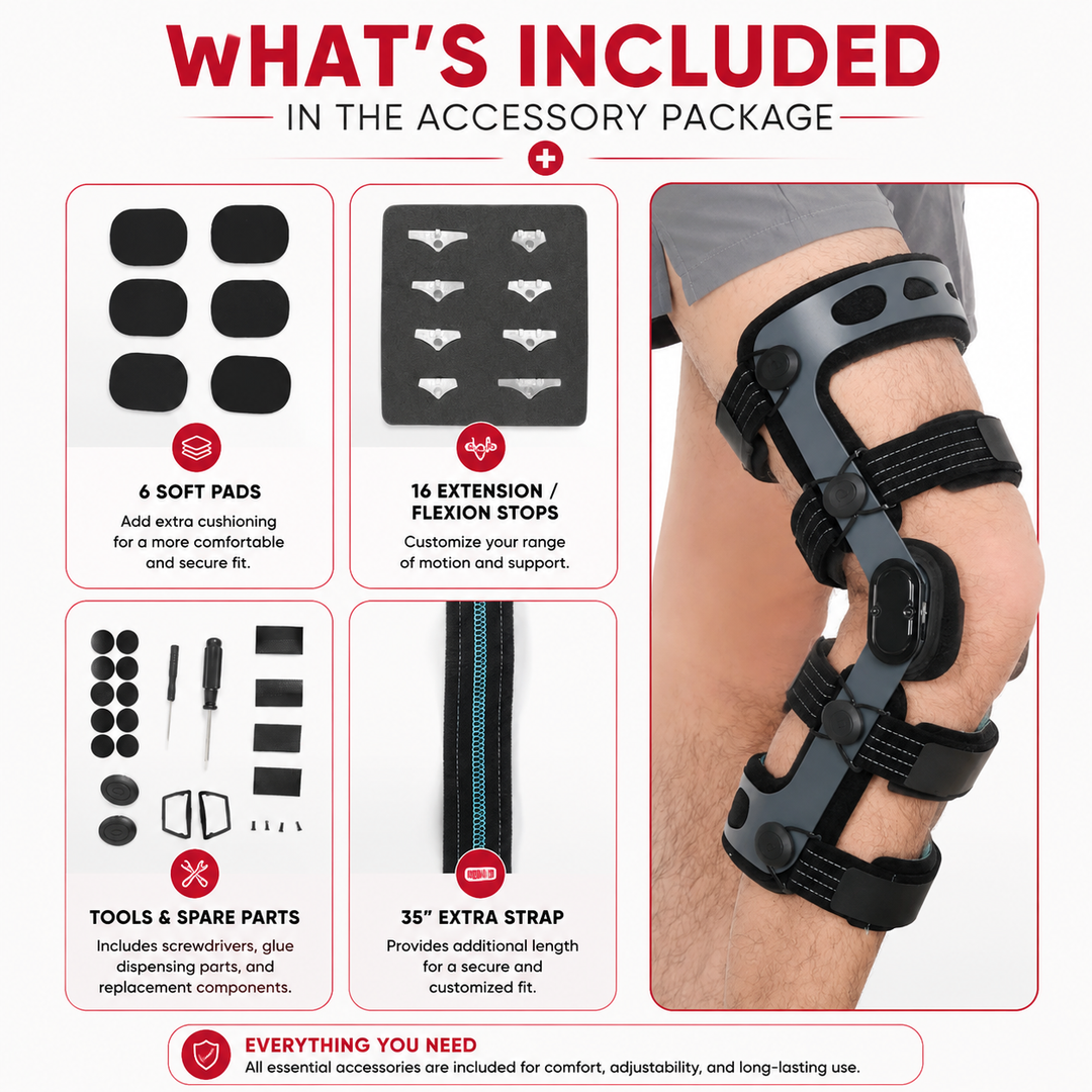Premium Knee Brace Adjustable Hinged Knee Support ROM Control Aluminum Frame Knee Stabilizer One Size Left Right Sports Work Daily Use Support