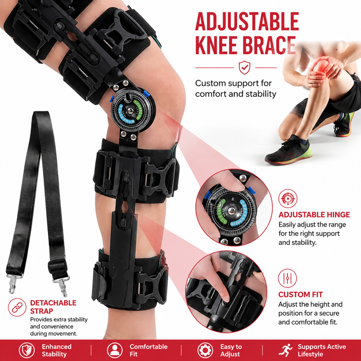 Premium Knee Brace Adjustable Hinged Knee Support ROM Control Aluminum Frame Knee Stabilizer One Size Left Right Sports Work Daily Use Support