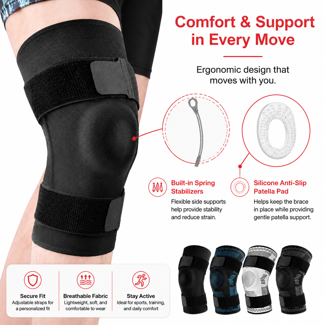 Premium Knee Brace Hinged Support Adjustable Knee Stabilizer Dual Side Hinges Breathable Knee Support for Gym Running Work Daily Use 6 Sizes