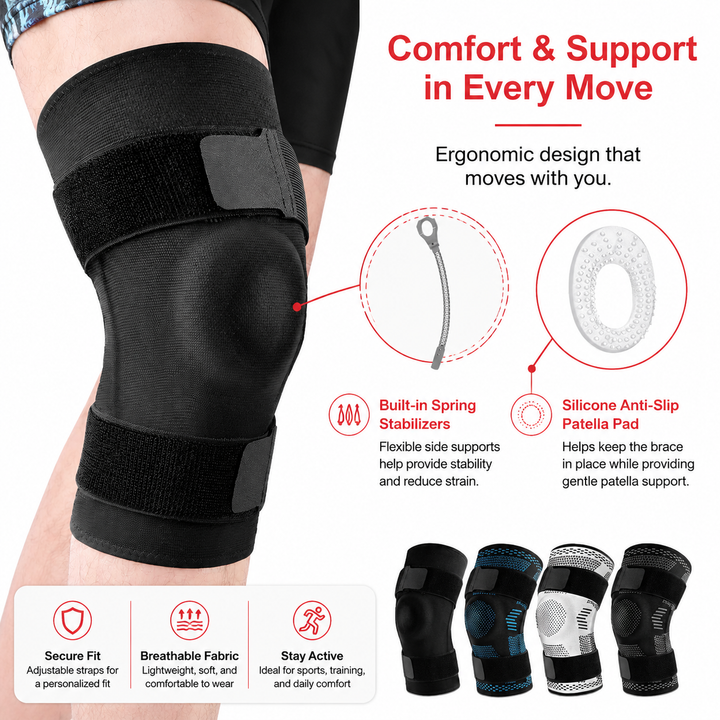 Premium Knee Brace Hinged Support Adjustable Knee Stabilizer Dual Side Hinges Breathable Knee Support for Gym Running Work Daily Use 6 Sizes