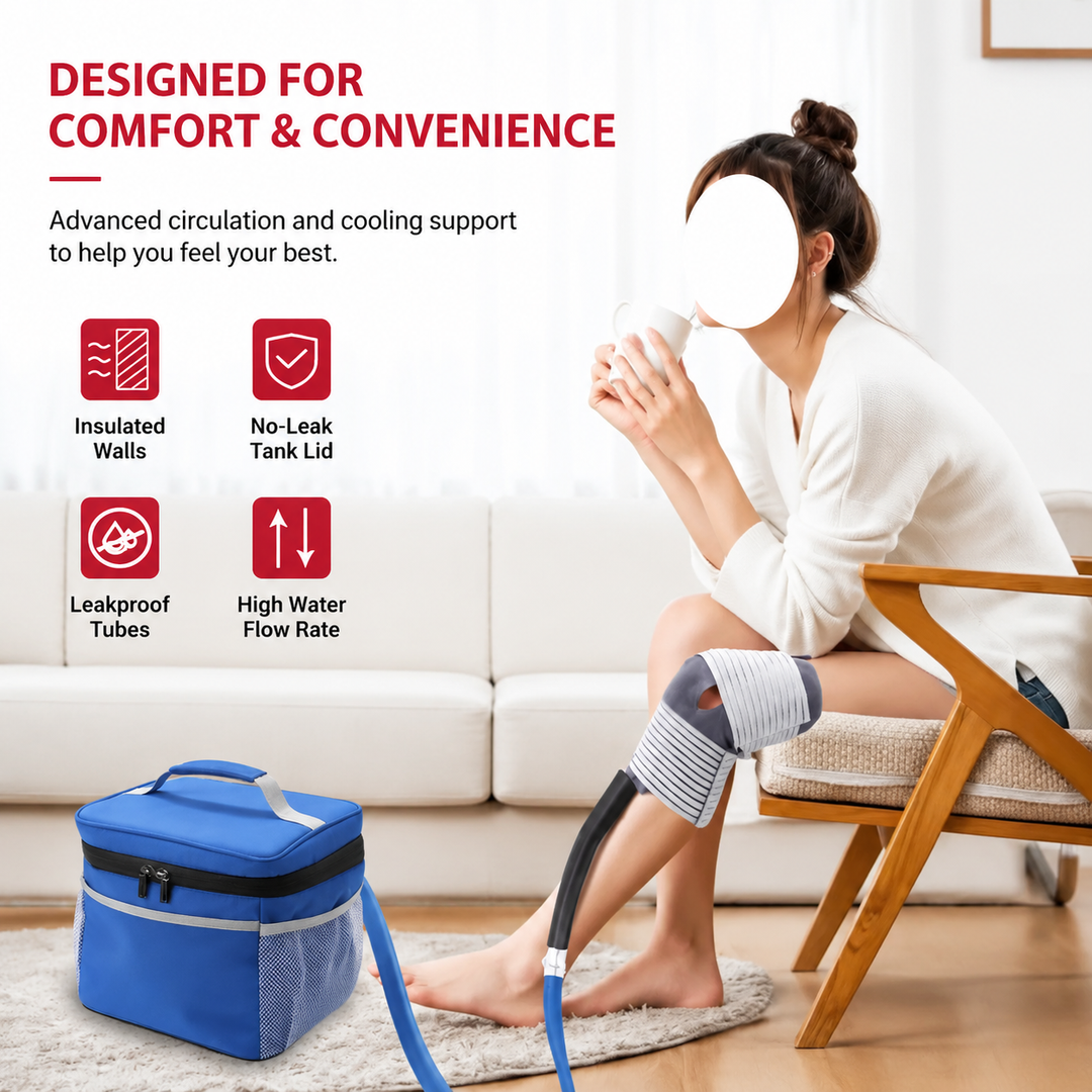 Premium Knee Cold Therapy Machine Ice Circulation Compression Cryotherapy System with Multi Area Cooling Cuff 9 Quart Reservoir Portable Recovery Therapy Device