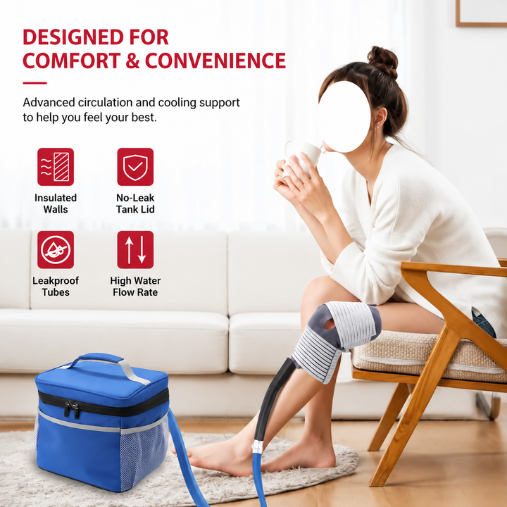 Premium Knee Cold Therapy Machine Ice Circulation Compression Cryotherapy System with Multi Area Cooling Cuff 9 Quart Reservoir Portable Recovery Therapy Device