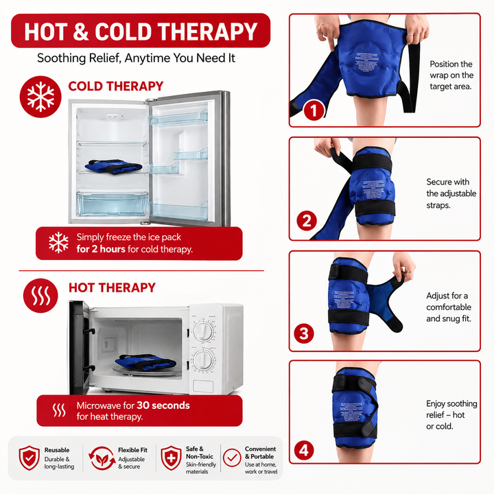 Premium Knee Ice Pack Wrap Hot Cold Compression Wrap Reusable Gel Knee Support Adjustable Straps Full Coverage Non Slip for Home Gym Daily Use Comfort