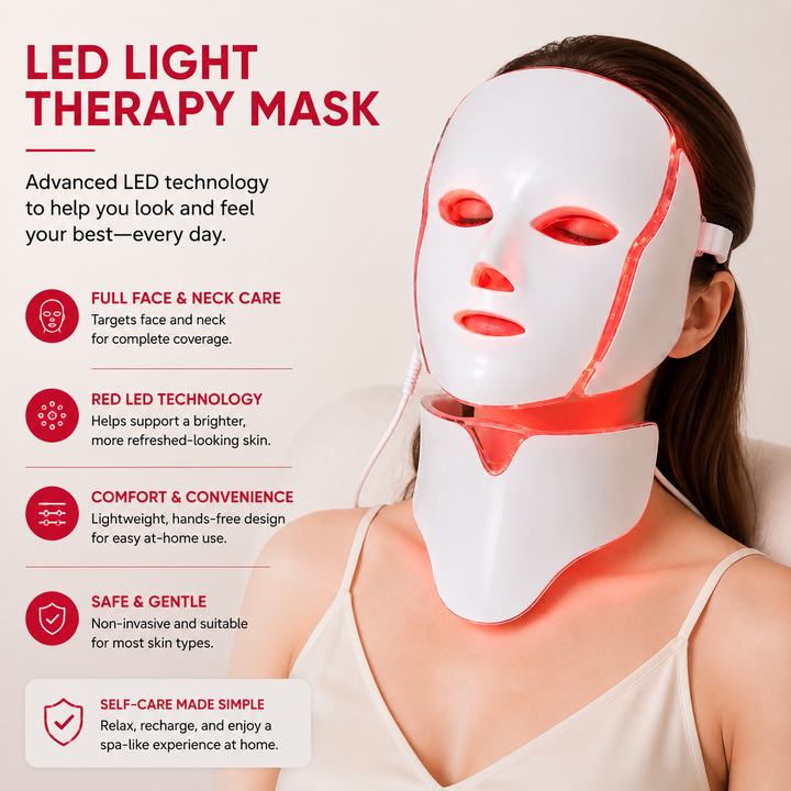 Premium LED Face Mask with Neck Light Therapy 7-Color Red Light Therapy Mask for Skin Firming Wrinkles Pores Acne Care Facial Skincare Device