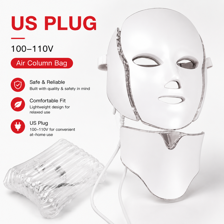 Premium LED Face Mask with Neck Light Therapy 7-Color Red Light Therapy Mask for Skin Firming Wrinkles Pores Acne Care Facial Skincare Device