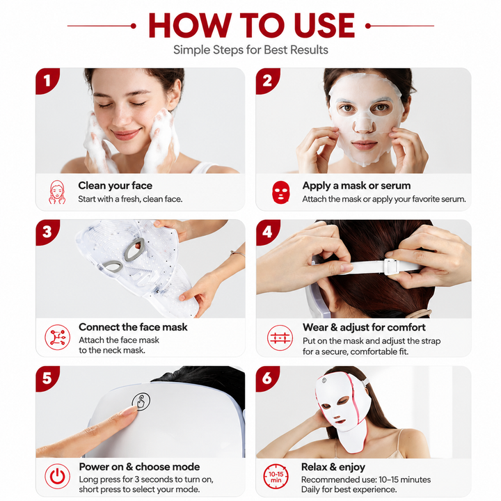 Premium LED Face Mask with Neck Light Therapy 7-Color Red Light Therapy Mask for Skin Firming Wrinkles Pores Acne Care Facial Skincare Device