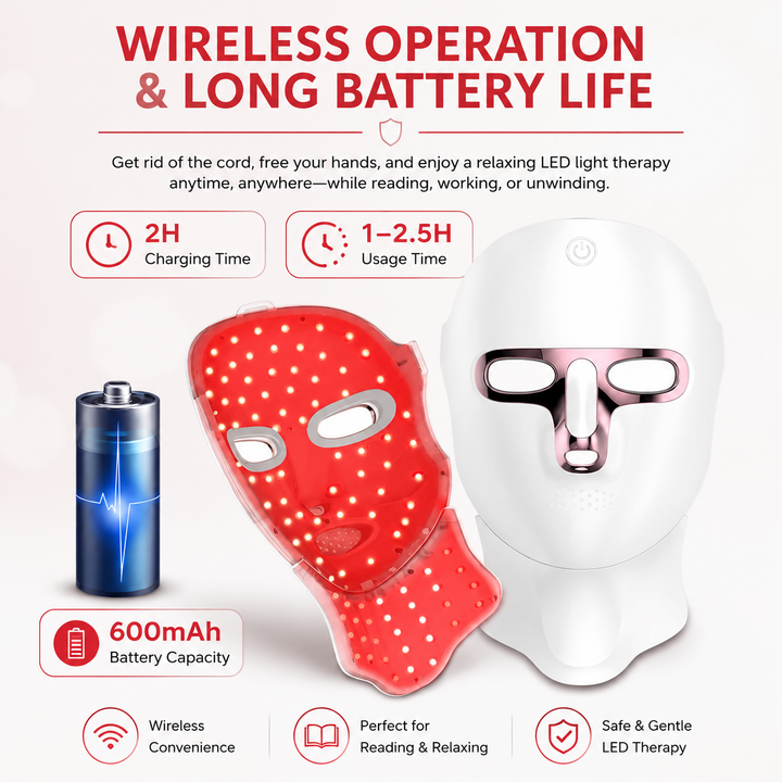 Premium LED Face Mask with Neck Light Therapy 7-Color Wireless Red Light Therapy Mask 120 LEDs for Wrinkles Acne Skin Care Face Neck Device